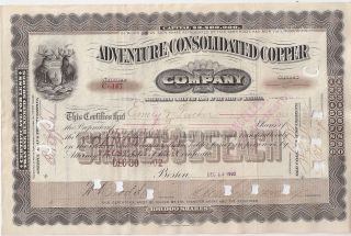 Adventure Consolidated Copper Company. . .  1902 Stock Certificate photo