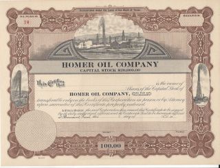 Homer Oil Company. . . . . . .  Unissued Stock Certificate photo