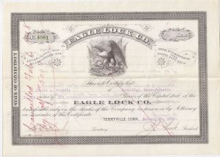 Eagle Lock Co (terryville Conn). . . . . .  1912 Stock Certificate photo