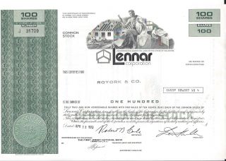 Lennar Corporation. . . . . .  1974 Stock Certificate photo