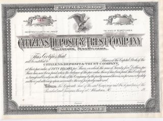 Citizens Deposit & Trust Company (allentown,  Pa). . .  Early 1900 ' S Stock Certificate photo