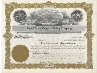 Last Chance Copper Mining Company (montana). . . . . .  1900 ' S Unissued Stock photo