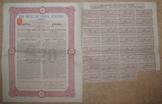 Mexico Mexican Union Railway 6% Bond £20 1910 +coupons photo