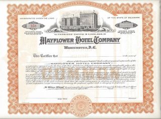 Mayflower Hotel Company (washington D.  C). . . . .  Unissued Stock Certificate photo
