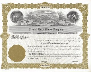 Crystal Lead Mines Company (wallace,  Idaho). . . .  Unissued Stock Certificate photo