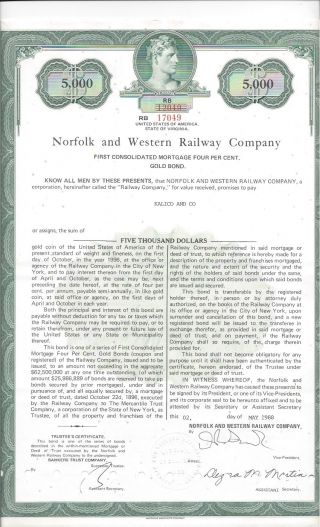 Norfolk And Western Railway Company. . . .  Gold Mortgage Bond Due 1996 photo