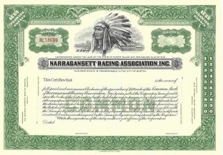 Narragansett Racing Association Inc. . . . . .  Unissued Stock Certificate photo