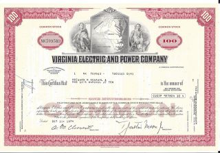 Virginia Electric And Power Company (vepco). . . . . .  1974 Stock Certificate photo