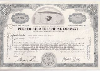 Puerto Rico Telephone Company. . . .  1961 Stock Certificate photo