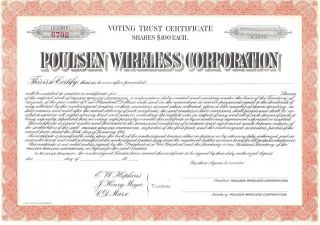 Poulsen Wireless Corporation. . . . .  Unissued Voting Trust Certificate photo
