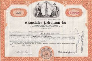 Transtates Petroleum Inc. . . . .  1954 Stock Certificate photo