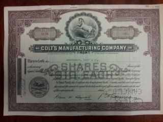 Colt ' S Manufacturing Company,  Collectable Cancelled Stock Certificate photo