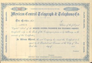 Mexican Central Telegraph & Telephone Co.  188_ Stock Certificate Mexico Share photo