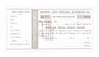 Antique 1860s Boston And Chelsea Railroad Company Stock Certificate photo