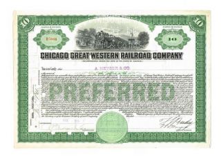 Vintage Chicago Great Western Railroad Co.  Preferred Stock Certificate 10 Shares photo
