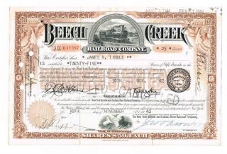Vintage 1942 Beech Creek Railroad Stock Certificate 25 Shares photo