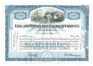 Vintage 1951 Erie And Pittsburgh Railroad Company Stock Certificate 10 Shares photo