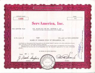 Servamerica,  Inc.  Fl 1970 Stock Certificate photo