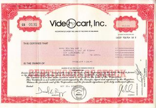 Videocart,  Inc.  1990 Stock Certificate photo