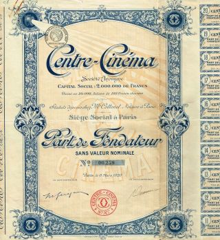 France Cinema Center Stock Certificate 1920 photo
