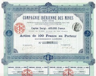 Spain Iberian Mining Company Stock Certificate 1902 photo