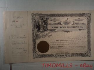 Antique White Swan Telephone Company Stock Certificate Lake Andres South Dakota photo