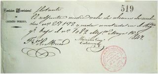 Mexico 1849 Credito Publico Comision Provisional Sueldo Mariano Calderon Bond photo
