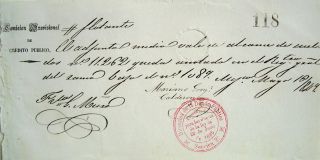 Mexican 1849 Credito Publico Provisional Sueldo Mariano Calderon Bond Loan Rr photo