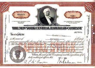 Broker Owned Stock Certificate: Herzfeld & Stern,  Payee; N Y Central Rr,  Issuer photo