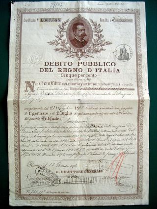 Italy Italian 1892 Roma Debito Publico Regno D ' Italia 65 Lire Rare Bond Loan photo