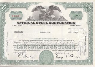 National Steel Corporation. . . . . .  1969 Stock Certificate photo