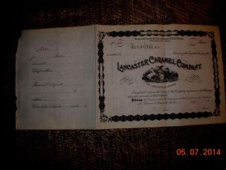 Blank Stock Certificate For Lancaster Caramel Company 1894 photo