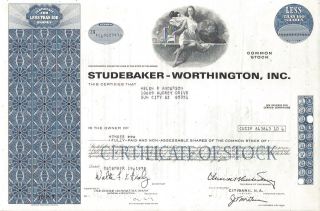 Studebaker - Worthington Inc. . . . . . . .  1978 Stock Certificate photo
