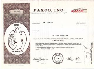 Paxco,  Inc.  1975 Stock Certificate photo