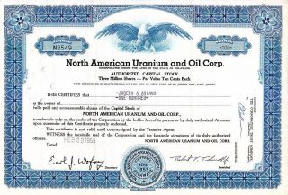 North American Uranium And Oil Corp 1955 Stock Certificate photo