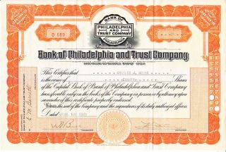 Bank Of Philadelphia And Trust Company Pa 1929 Stock Certificate photo