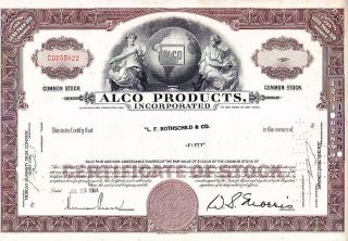 Alco Products,  Incorporated Ny 1964 Stock Certificate photo
