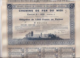 Chemins De Fer Du Midi. . . . . . .  Mid 1930 ' S Certificate photo