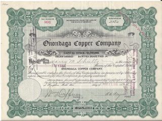 Onondaga Copper Company. . . . . .  1915 Stock Certificate photo