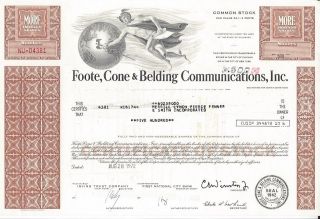 Foote,  Cone & Belding Inc. . . . . . . .  1972 Stock Certificate photo