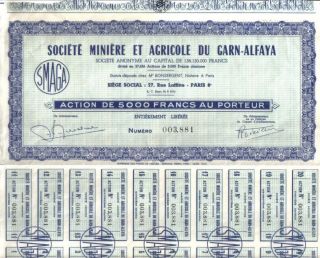 Africa Algeria Agricultural Mining Garn Alfaya 5.  000 Francs Uncancelled Coupons photo