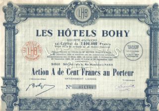 France Bond 1926 Hotel Hotels Bohy Co 100 Fr Uncancelled Deco Coupons photo
