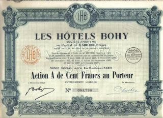 France Bond 1927 Hotel Hotels Bohy Co 100 Fr Uncancelled Deco Coupons photo
