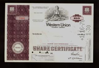 Wui : Western Union Telegraph Company Old Stock 1969 - Iss To Shields & Co photo