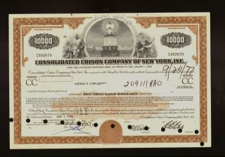 Consolidated Edison Company Of York Inc Ny Rare Usd 10,  000 Old Bond Certif. photo