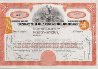 Sunray Mid - Continent Oil Company. . . . .  1955 Stock Certificate photo