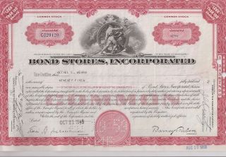 Bond Stores Incorporated. . . . . . .  1947 Stock Certificate photo