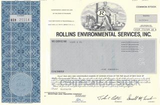 Rollins Environmental Services Inc. . . . . . .  1985 Stock Certificate photo