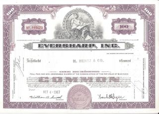 Eversharp Inc. . . . . . . . . .  1963 Stock Certificate photo