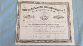 Rare Silver Cliff Colorado Mccullough Mining Company Stock - Signed 1889 photo